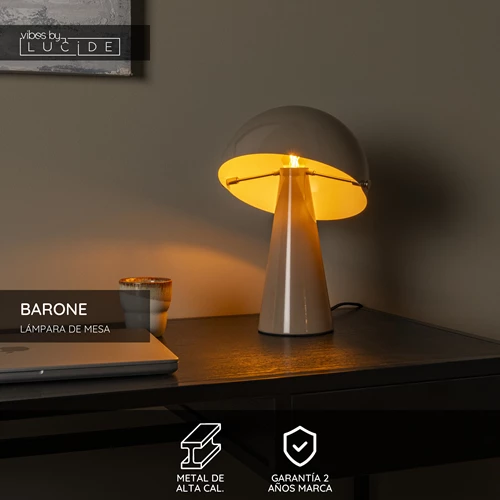 Lucide BARONE - Lámpara de mesa - Ø 23 cm - 1xE27 - Taupe | Vibes - USP